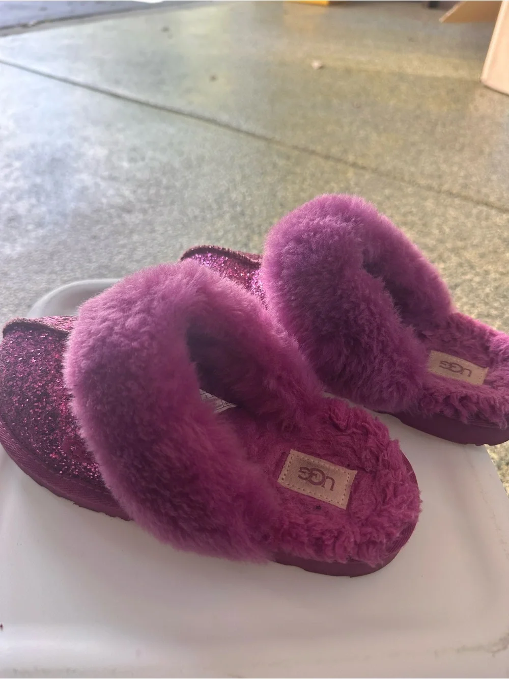 UGG Fuchsia Pink Shearling Slides- Kids Size 3 Youth